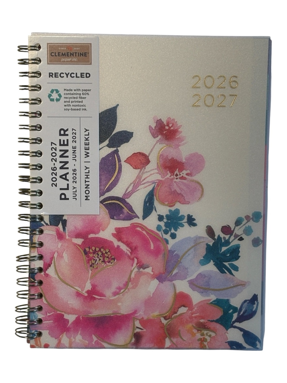 Clementine Floral Spiral Monthly Weekly Planner 2026-2027 Pink & Teal